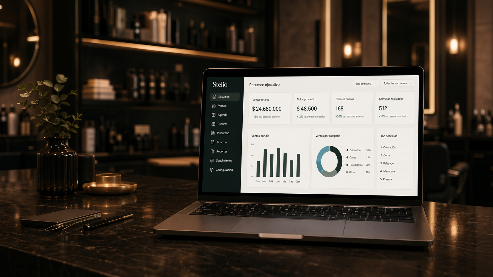 Stelio Core listo para operar desde laptop en el salón