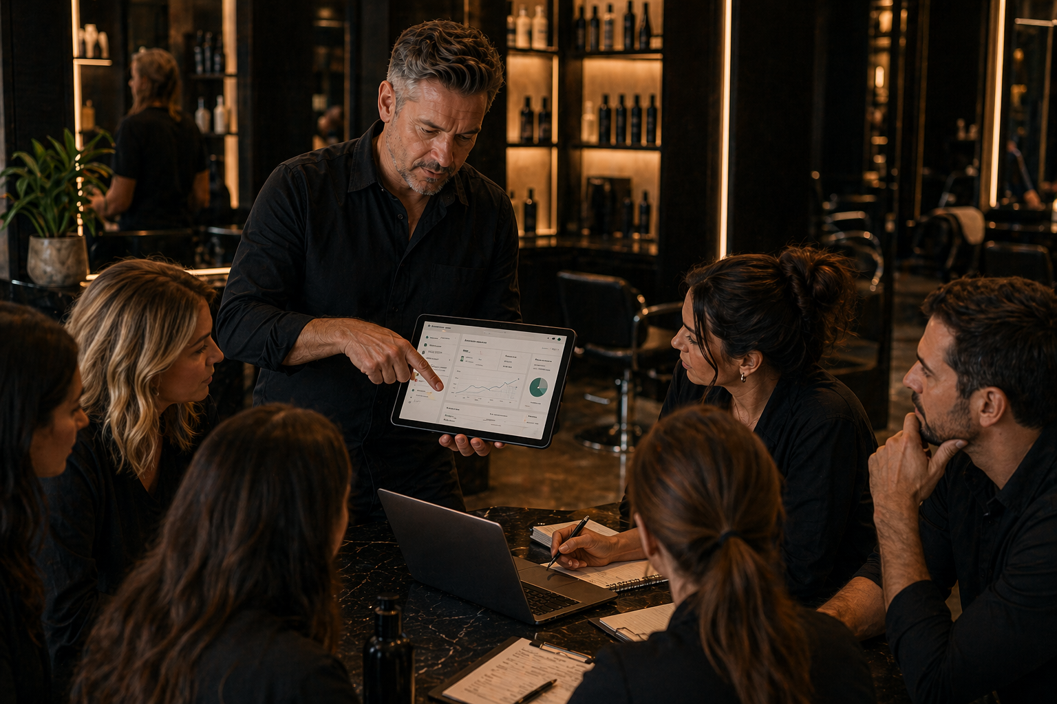 Capacitación práctica del equipo con Stelio usando métricas y operación real del salón